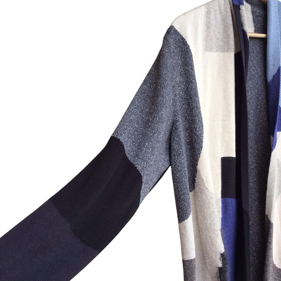 Nic + Zoe Textured Colorblock Open Cardigan Sweater Blue/Gray - Picture 4 of 10